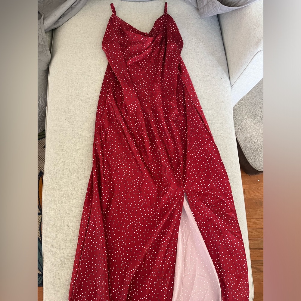 Polka dot cowl neck slip dress